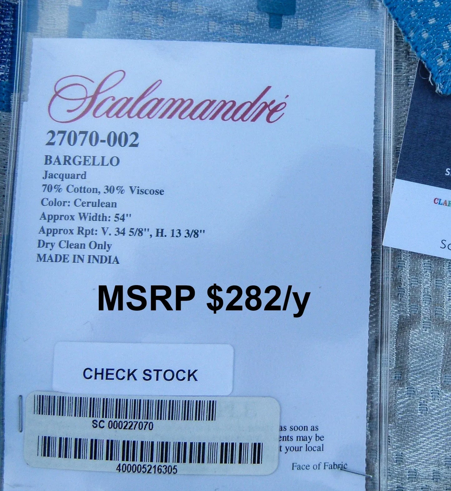 57 EV30 Scalamandre Bargellio Cerulean Jacquard Blue White Chevron Square 26 x 24 inches MSRP USD282/y