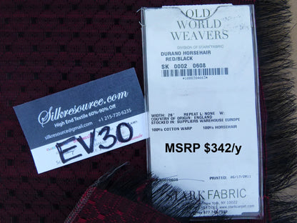 58 EV30 Scalamandre Durano Horsehair Red Black Cotton Warp Square 26 x 24 inches MSRP USD342/y