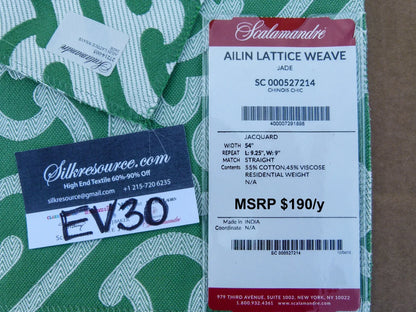 62 EV30 Scalamandre Ailin Lattice Weave Jacquard Green White Geometric Square 26 x 27 inches  MSRP USD 190+/y