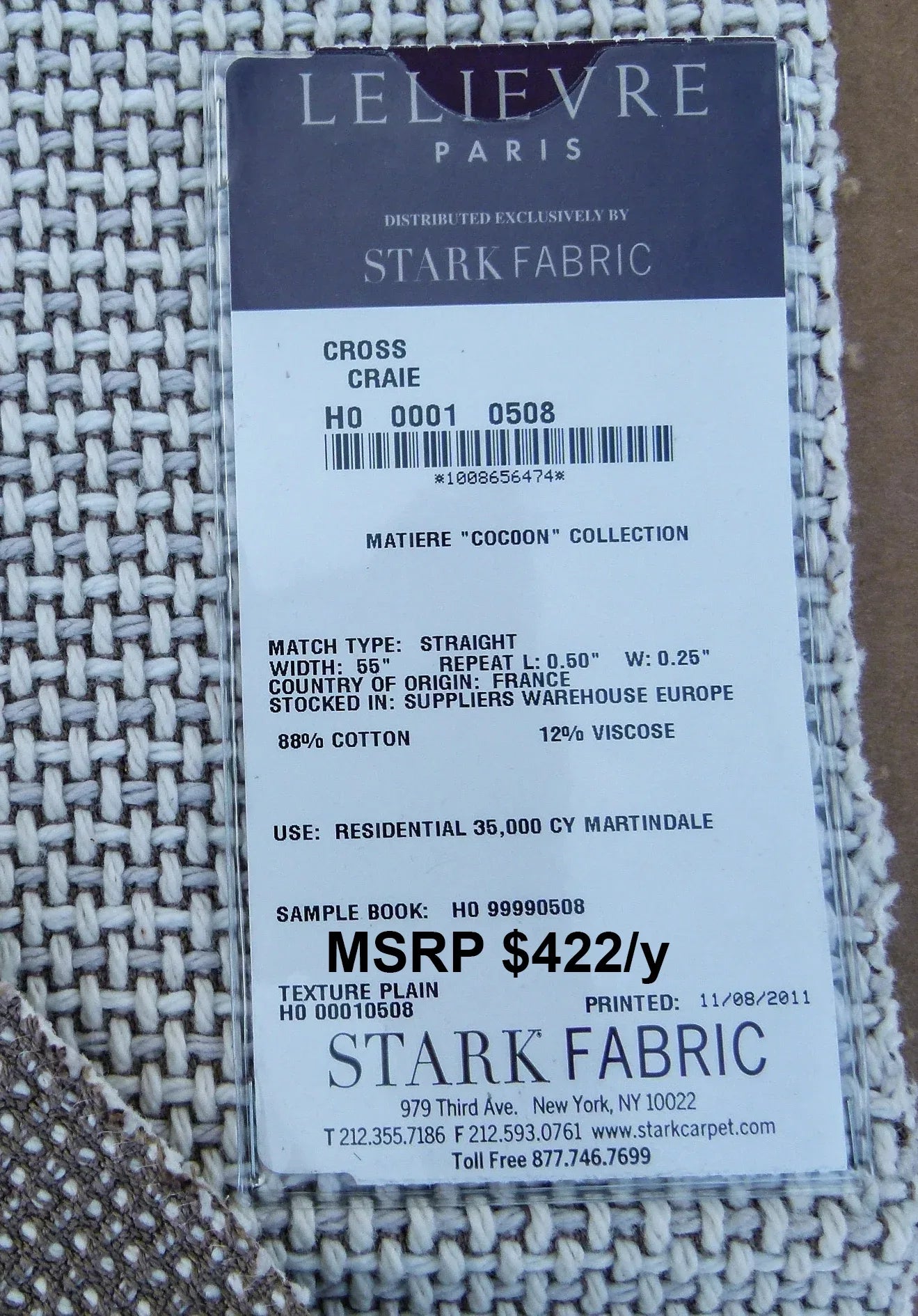 64 EV30 Scalamandre Leleivre Paris Cross Craie Small Scale Texture White Square 24 x 26 inches MSRP USD 422/y