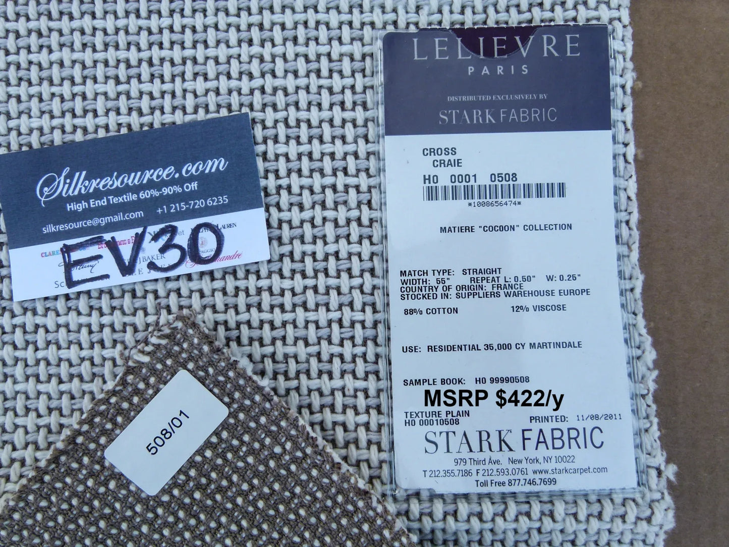 64 EV30 Scalamandre Leleivre Paris Cross Craie Small Scale Texture White Square 24 x 26 inches MSRP USD 422/y