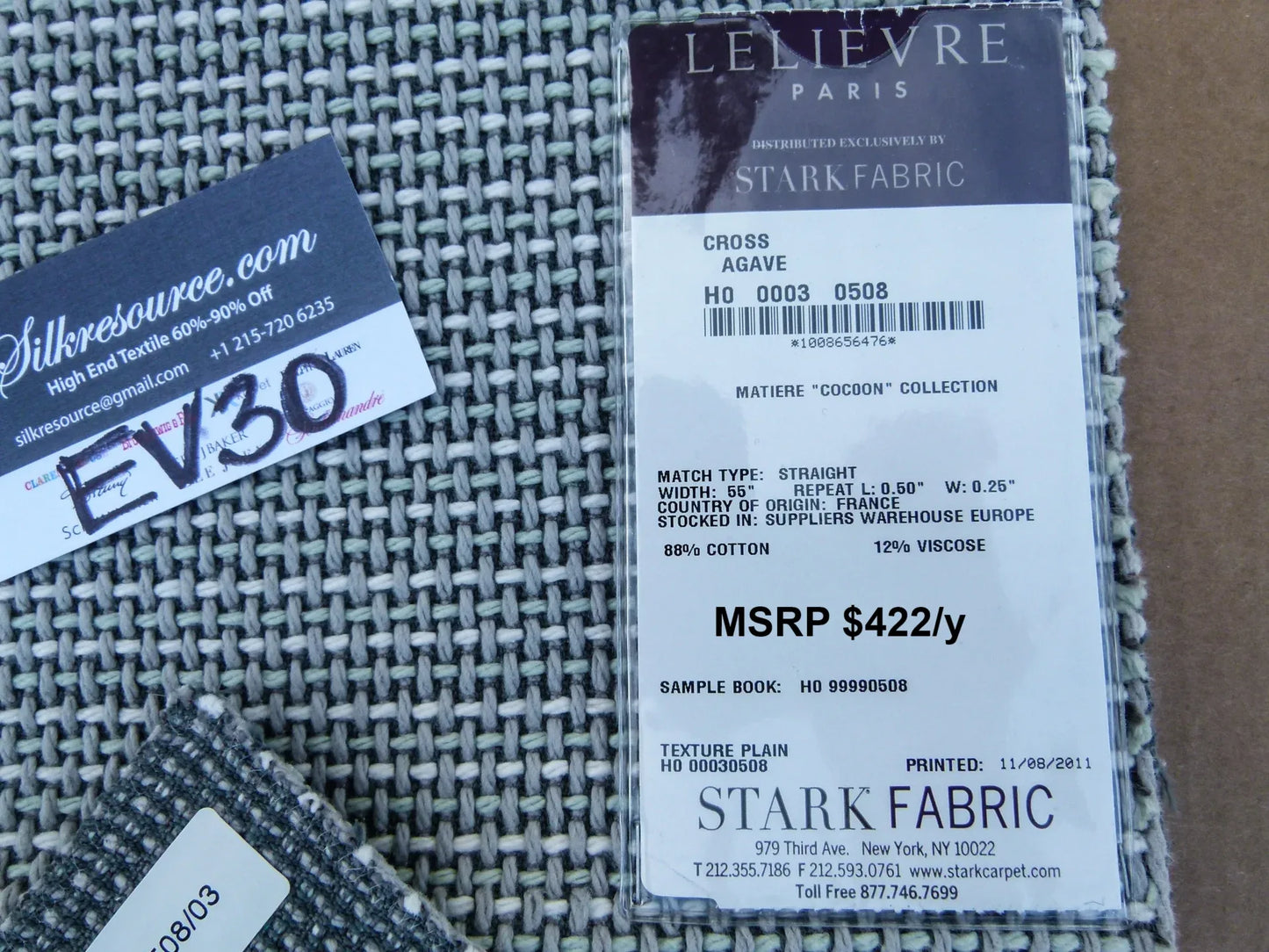 65 EV30 Scalamandre Leleivre Paris Cross Agave Small Scale Texture White Gray Square 24 x 26 inches MSRP USD 422/y
