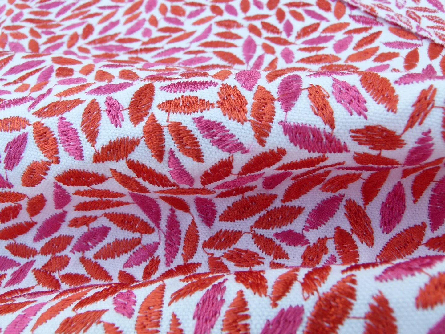 67 EV30 Scalamandre Grey Watkins Meadow Embroidery Pink Red White Leaf Pattern Square 26 x 25 inches MSRP USD 320/y