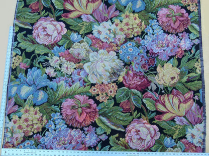 Scalamandre  Caspio Black Wool Tapestry Flemish Tulip Rose Iris Daffodil Flower Super Heavy MSRP 642/y