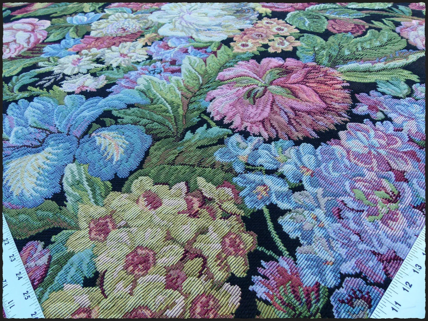 Scalamandre  Caspio Black Wool Tapestry Flemish Tulip Rose Iris Daffodil Flower Super Heavy MSRP 642/y