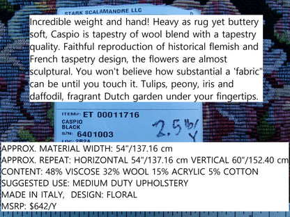 Scalamandre  Caspio Black Wool Tapestry Flemish Tulip Rose Iris Daffodil Flower Super Heavy MSRP 642/y