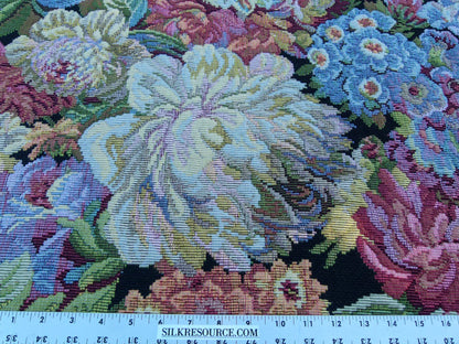 Scalamandre  Caspio Black Wool Tapestry Flemish Tulip Rose Iris Daffodil Flower Super Heavy MSRP 642/y