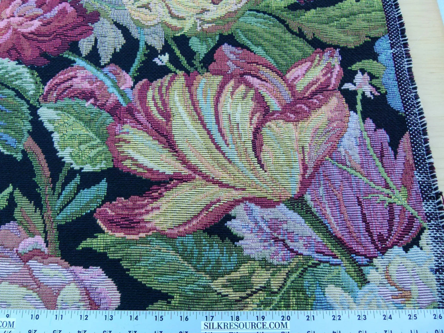 Scalamandre  Caspio Black Wool Tapestry Flemish Tulip Rose Iris Daffodil Flower Super Heavy MSRP 642/y