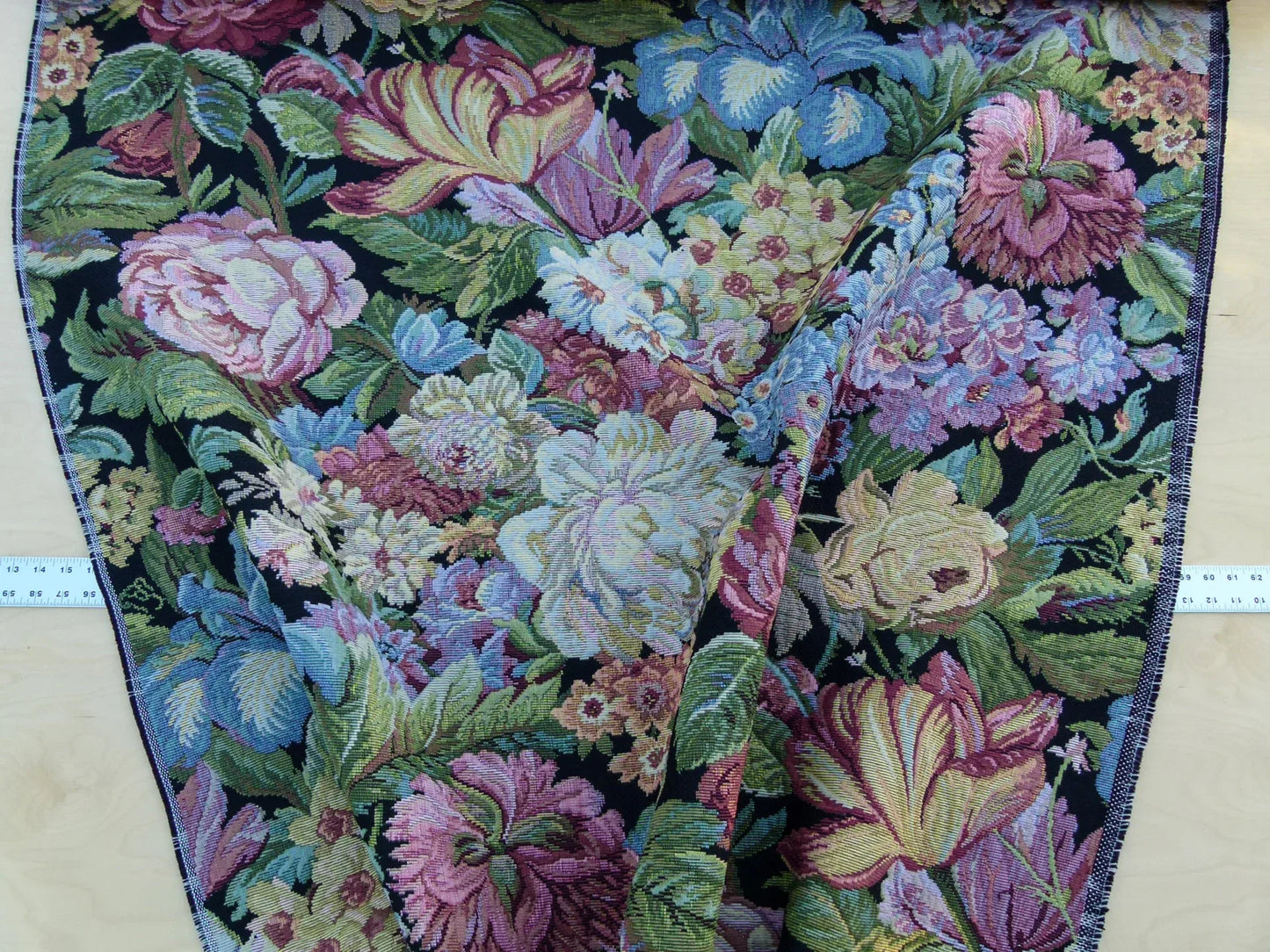 Scalamandre  Caspio Black Wool Tapestry Flemish Tulip Rose Iris Daffodil Flower Super Heavy MSRP 642/y