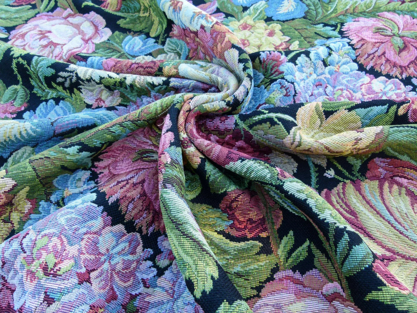 Scalamandre  Caspio Black Wool Tapestry Flemish Tulip Rose Iris Daffodil Flower Super Heavy MSRP 642/y