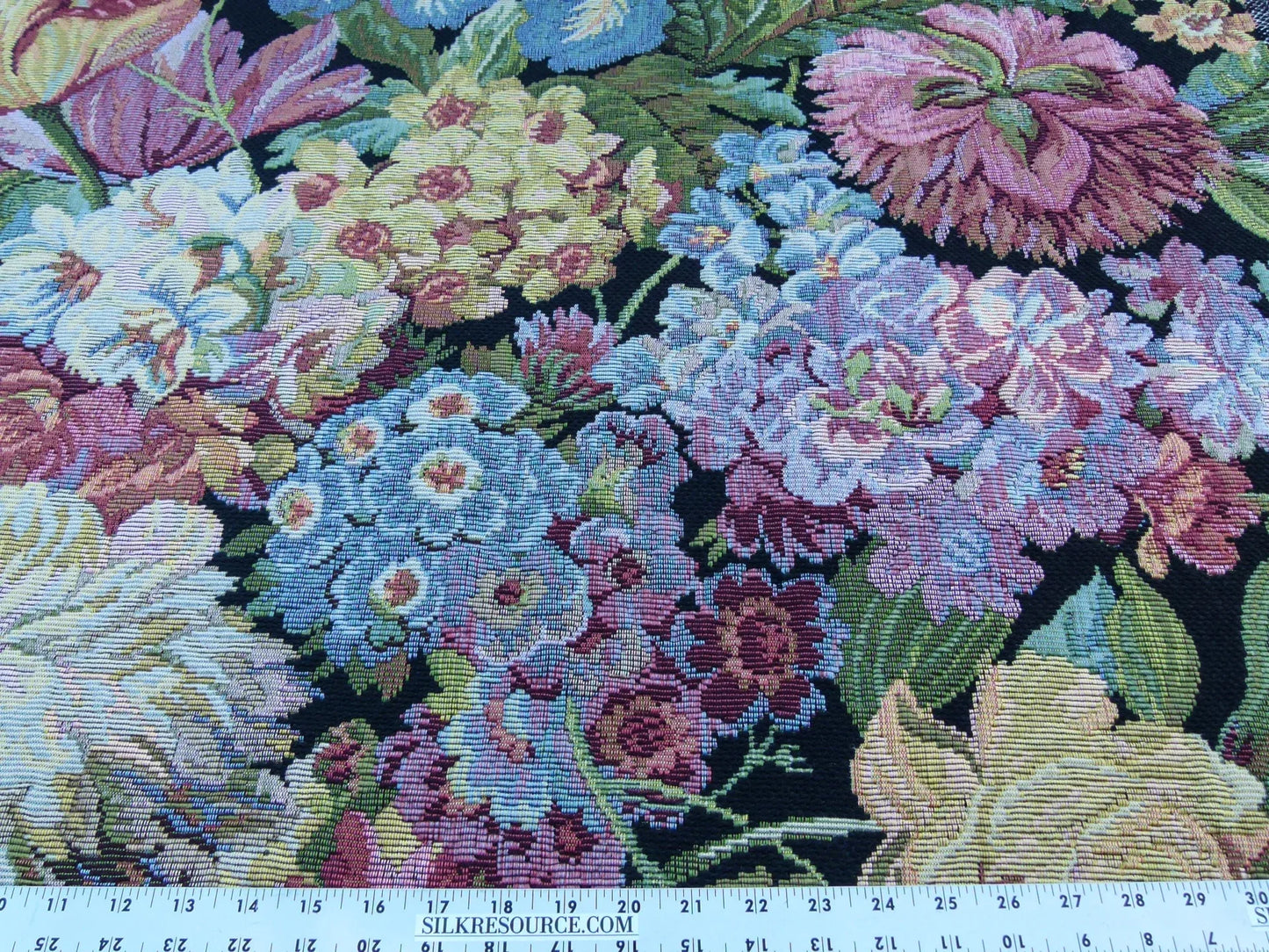 Scalamandre  Caspio Black Wool Tapestry Flemish Tulip Rose Iris Daffodil Flower Super Heavy MSRP 642/y