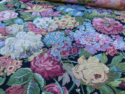 Scalamandre  Caspio Black Wool Tapestry Flemish Tulip Rose Iris Daffodil Flower Super Heavy MSRP 642/y