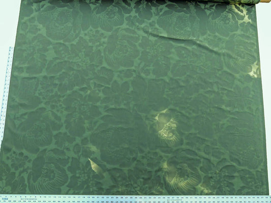 Scalamandre Kensington Damask Green Reversible Large Rose Blossom Deep Green Cotton MSRP USD 192/y