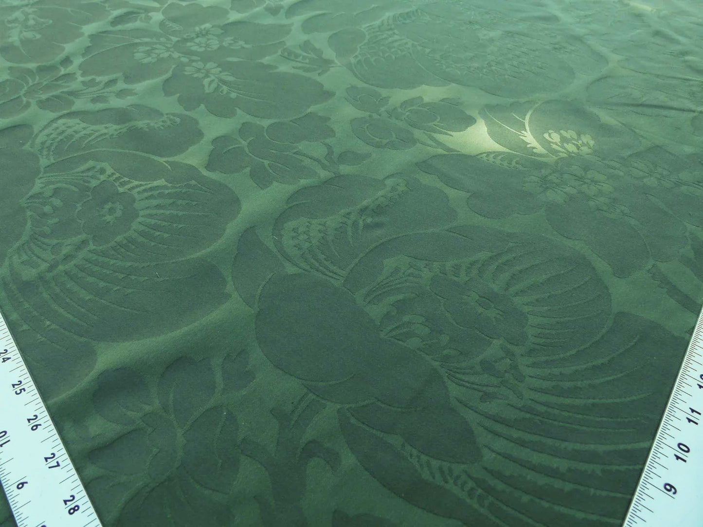 Scalamandre Kensington Damask Green Reversible Large Rose Blossom Deep Green Cotton MSRP USD 192/y