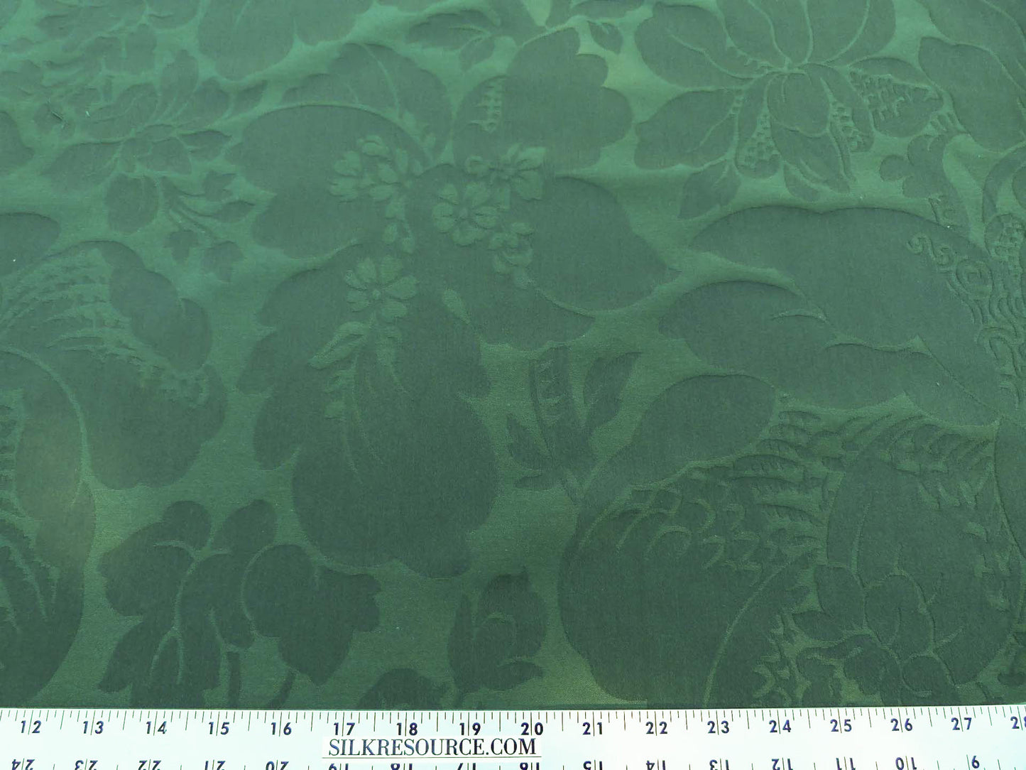 Scalamandre Kensington Damask Green Reversible Large Rose Blossom Deep Green Cotton MSRP USD 192/y
