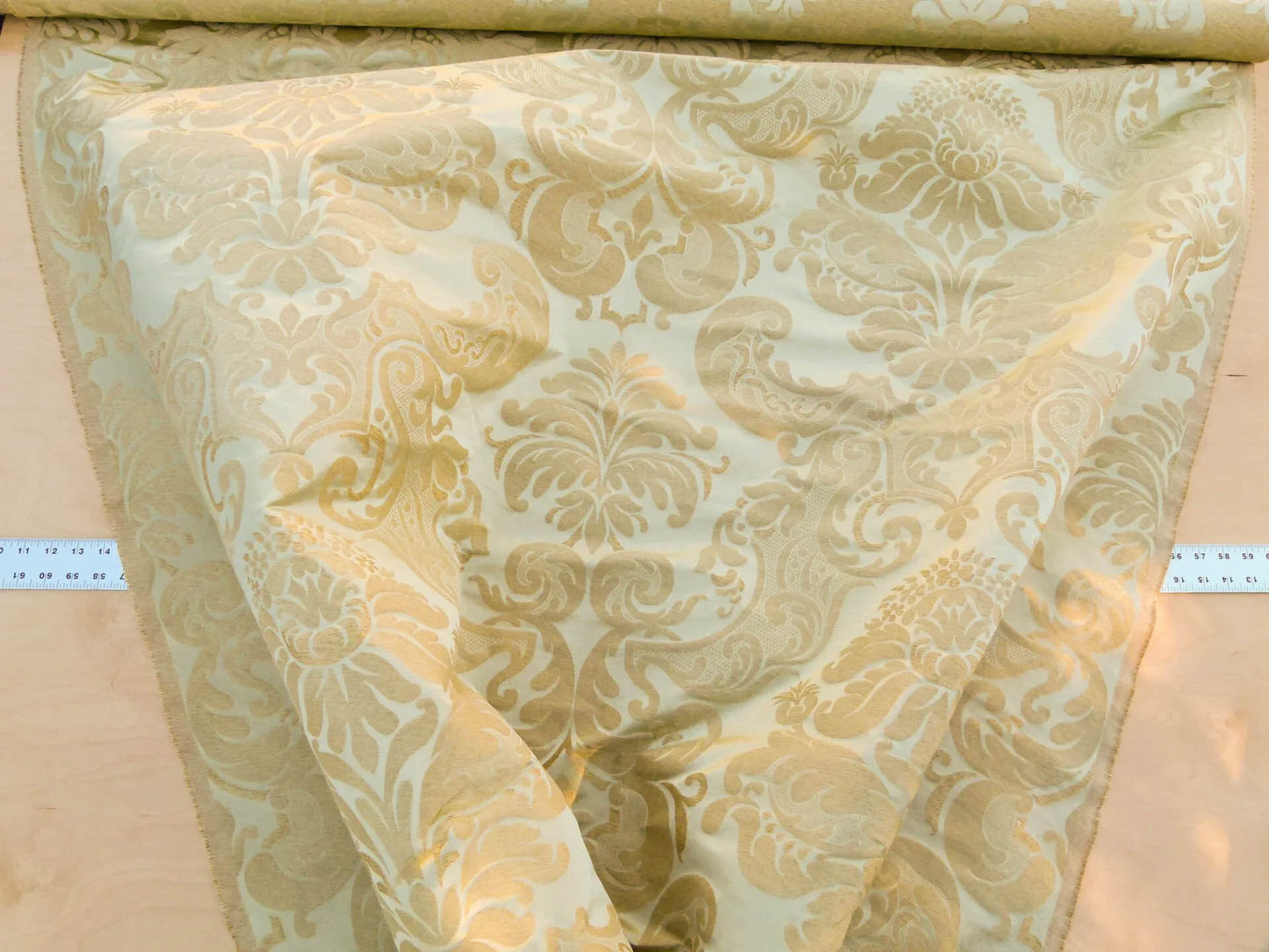 Scalamandre Bellona Midas Yellow Renaissance Silk Cotton Damask Floral Classic Beige MSRP USD 650/y