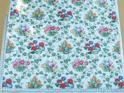 Scalamandre  Grey Watkins Le Treillage Blush Pink on White Spring Garden Trellis Tulip Rose Crocus Boston Ivy MSRP USD 204/y