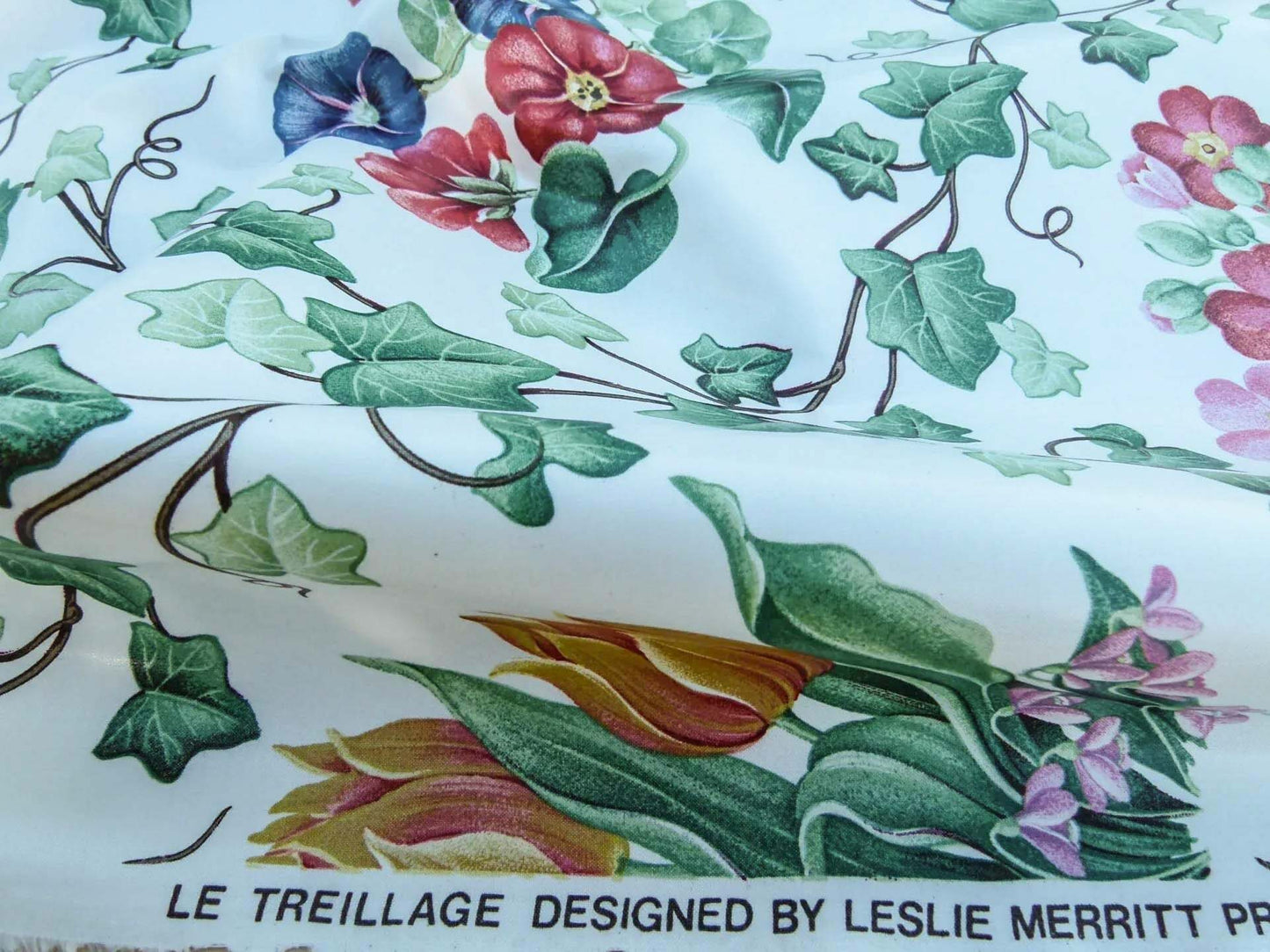 Scalamandre  Grey Watkins Le Treillage Blush Pink on White Spring Garden Trellis Tulip Rose Crocus Boston Ivy MSRP USD 204/y