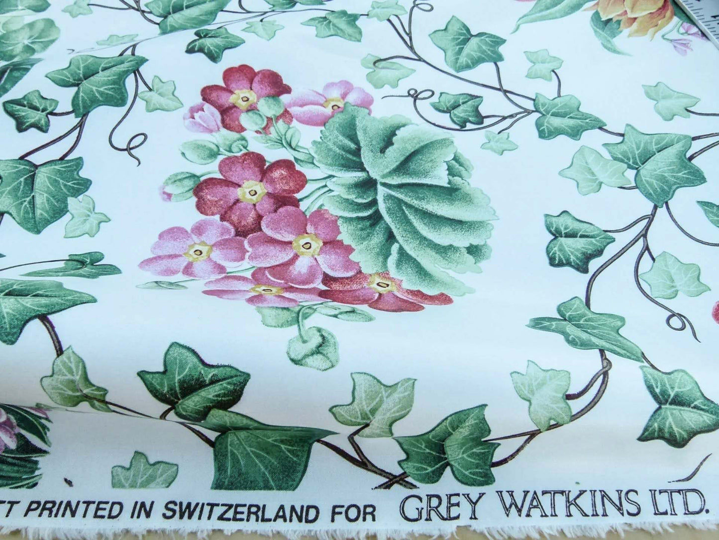 Scalamandre  Grey Watkins Le Treillage Blush Pink on White Spring Garden Trellis Tulip Rose Crocus Boston Ivy MSRP USD 204/y