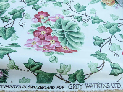 Scalamandre  Grey Watkins Le Treillage Blush Pink on White Spring Garden Trellis Tulip Rose Crocus Boston Ivy MSRP USD 204/y