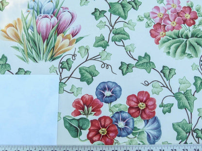 Scalamandre  Grey Watkins Le Treillage Blush Pink on White Spring Garden Trellis Tulip Rose Crocus Boston Ivy MSRP USD 204/y