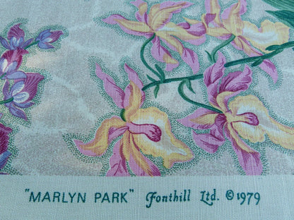 Scalamandre Marlyn Park Multi/Tan Antique Linen Orchid Tropical Print Foliage Flowers MSRP USD 188/y