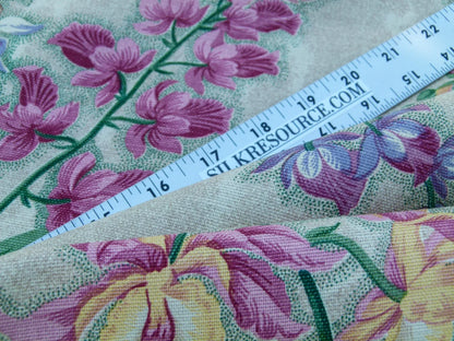 Scalamandre Marlyn Park Multi/Tan Antique Linen Orchid Tropical Print Foliage Flowers MSRP USD 188/y