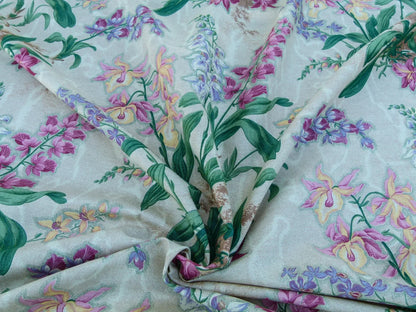 Scalamandre Marlyn Park Multi/Tan Antique Linen Orchid Tropical Print Foliage Flowers MSRP USD 188/y