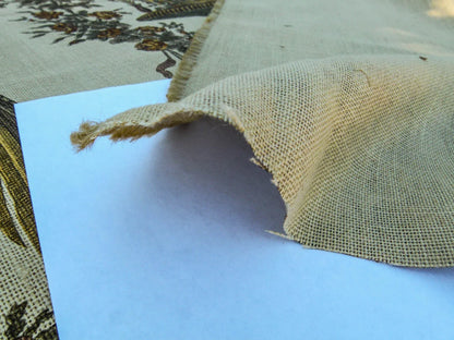 By VR Scalamandre Jute Fabric Brown Gold Historical Birds of Paradise Floral Block Print by Hand MSRP USD 300+/y