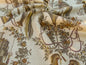 By VR Scalamandre Jute Fabric Brown Gold Historical Birds of Paradise Floral Block Print by Hand MSRP USD 300+/y