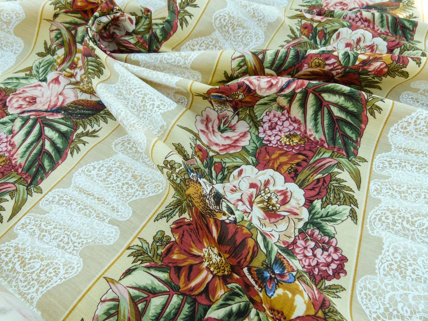 Scalamandre  Point de Venise Multi/Vanilla Stripe Botanical Beige White MSRP USD128/y