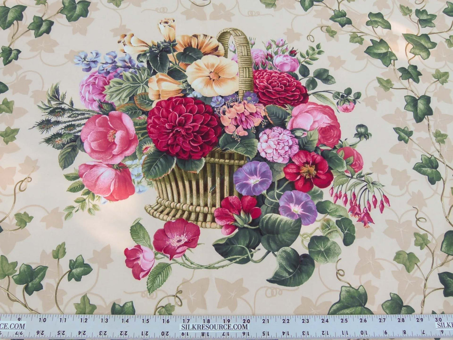 Scalamandre Folie Flamande Rose on Beige Botanic Illustration Rose Dalia Tulip Ivy Crocus Morning Glory 33-screen!  MSRP USD236/y