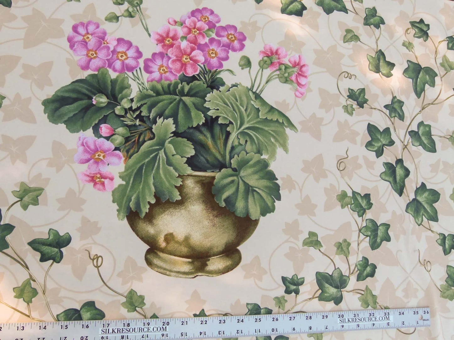 Scalamandre Folie Flamande Rose on Beige Botanic Illustration Rose Dalia Tulip Ivy Crocus Morning Glory 33-screen!  MSRP USD236/y