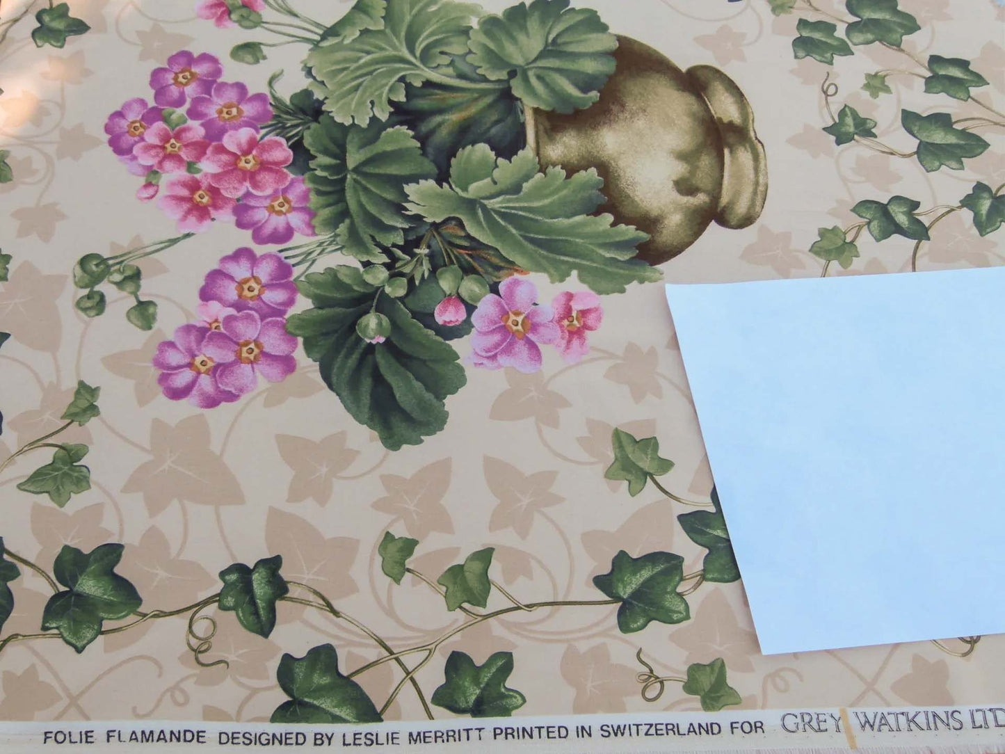 Scalamandre Folie Flamande Rose on Beige Botanic Illustration Rose Dalia Tulip Ivy Crocus Morning Glory 33-screen!  MSRP USD236/y