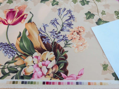 Scalamandre Folie Flamande Rose on Beige Botanic Illustration Rose Dalia Tulip Ivy Crocus Morning Glory 33-screen!  MSRP USD236/y