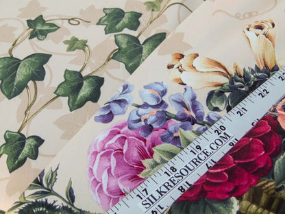 Scalamandre Folie Flamande Rose on Beige Botanic Illustration Rose Dalia Tulip Ivy Crocus Morning Glory 33-screen!  MSRP USD236/y