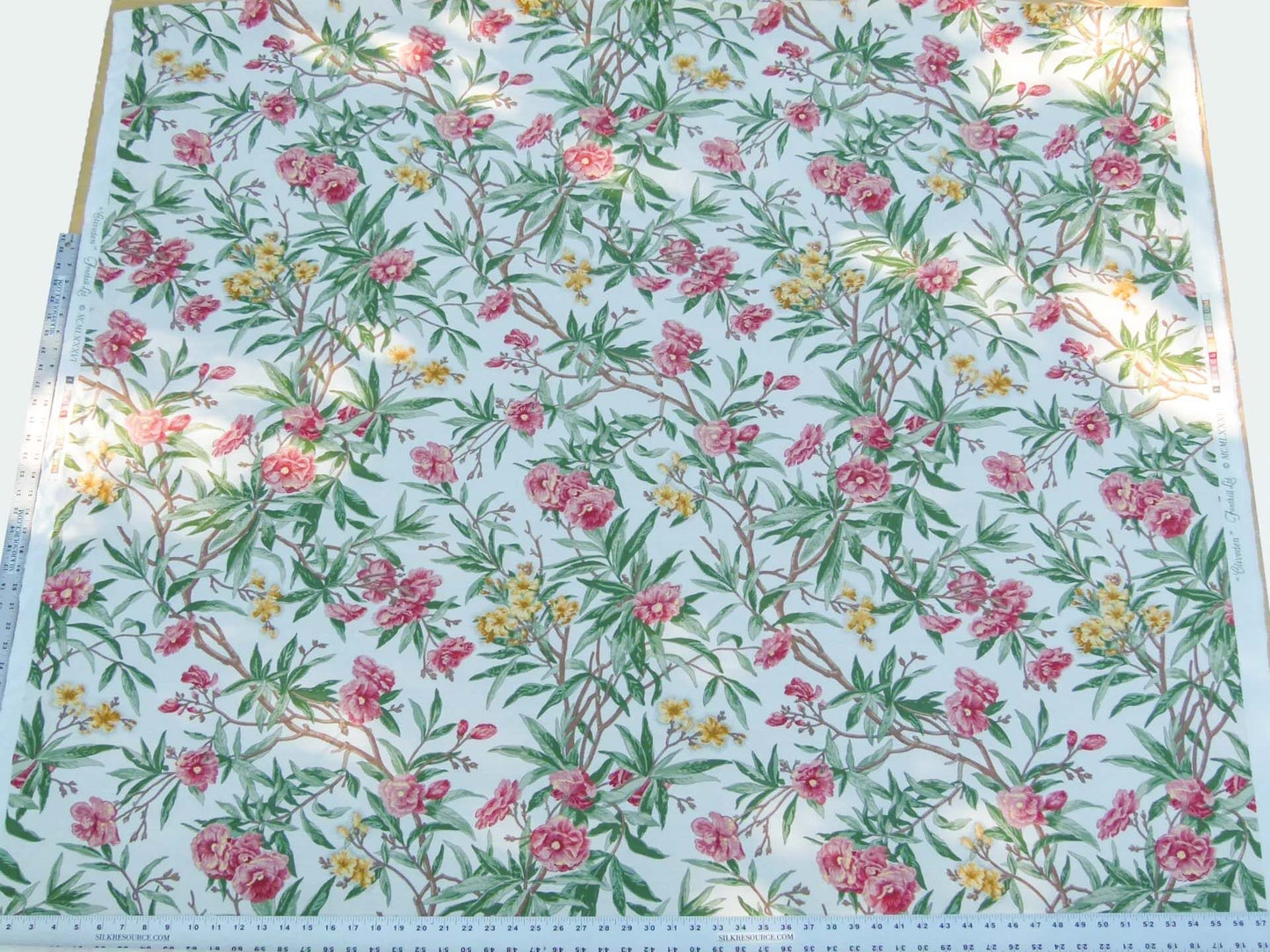 Scalamandre Cliveden Multi/Ivory Oleander flower Tree Branch Tropical Print on Cotton Linen  MSRP USD316/y