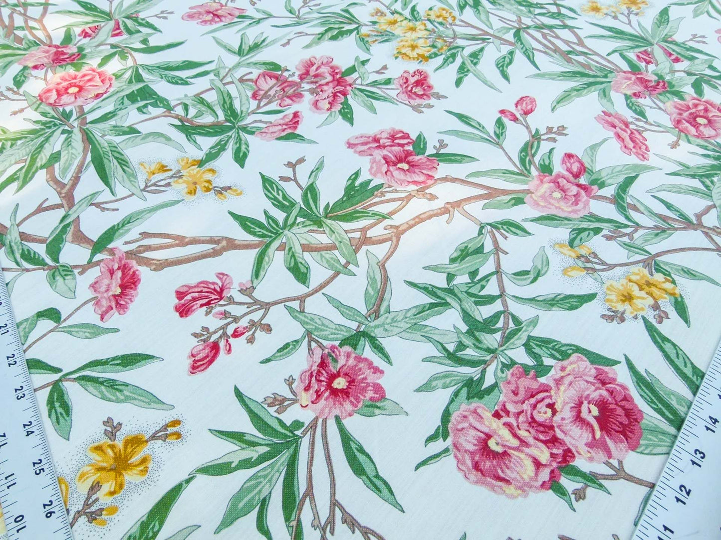 Scalamandre Cliveden Multi/Ivory Oleander flower Tree Branch Tropical Print on Cotton Linen  MSRP USD316/y