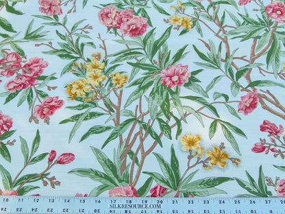 Scalamandre Cliveden Multi/Ivory Oleander flower Tree Branch Tropical Print on Cotton Linen  MSRP USD316/y