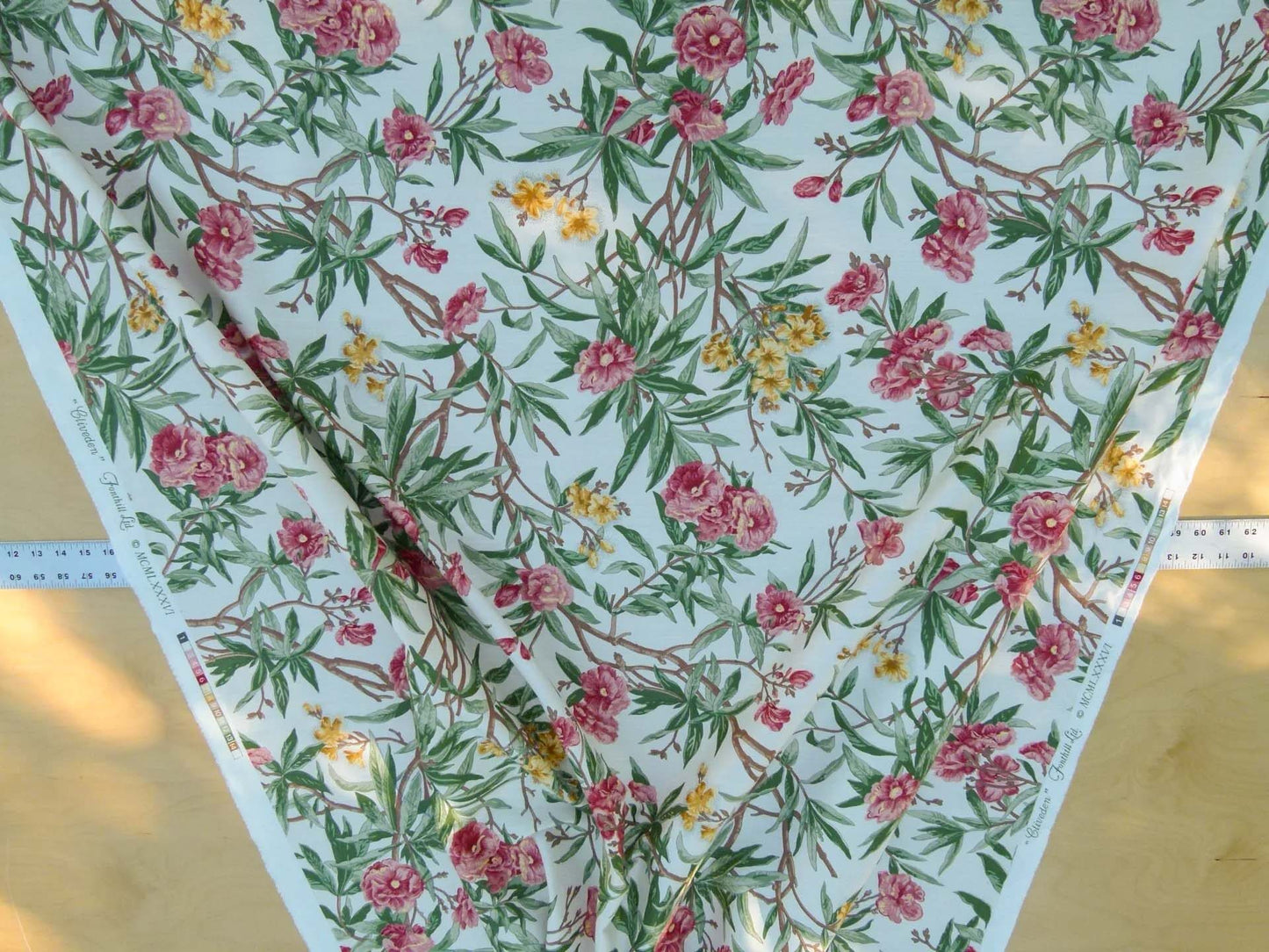 Scalamandre Cliveden Multi/Ivory Oleander flower Tree Branch Tropical Print on Cotton Linen  MSRP USD316/y