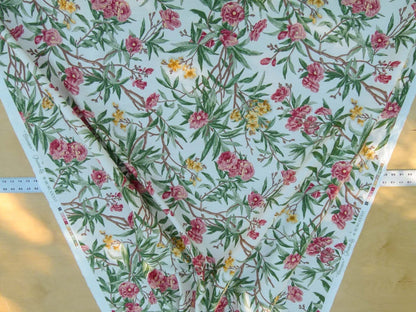 Scalamandre Cliveden Multi/Ivory Oleander flower Tree Branch Tropical Print on Cotton Linen  MSRP USD316/y