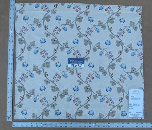 1 EV32 Square 25 x 27 inches Scalamandre Old World Weavers Trottola Blue Cream Silk Lampas Floral MSRP USD1700/y