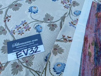 1 EV32 Square 25 x 27 inches Scalamandre Old World Weavers Trottola Blue Cream Silk Lampas Floral MSRP USD1700/y