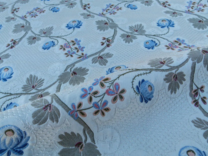 1 EV32 Square 25 x 27 inches Scalamandre Old World Weavers Trottola Blue Cream Silk Lampas Floral MSRP USD1700/y