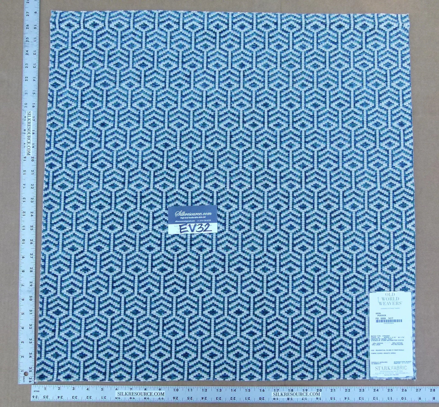 4 EV32 Square 26 x 26 inches Scalamandre Old World Weavers Axial Peacock Chenille Jacquard Blue White MSRP USD246/y