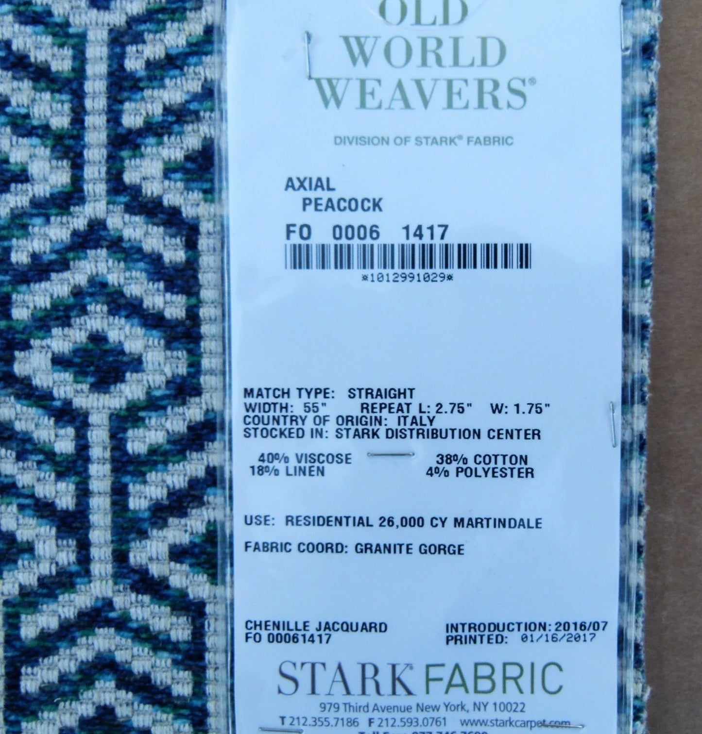 4 EV32 Square 26 x 26 inches Scalamandre Old World Weavers Axial Peacock Chenille Jacquard Blue White MSRP USD246/y