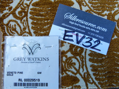 7 EV32 Square 26 x 26 inches Scalamandre Grey Watkins Veneto Pine Gold Jacquard Botanical Foliage Chenille Jacquard  MSRP USD590+/y