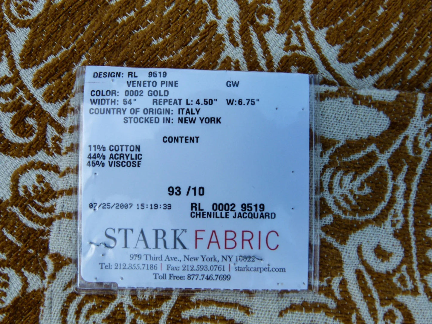 7 EV32 Square 26 x 26 inches Scalamandre Grey Watkins Veneto Pine Gold Jacquard Botanical Foliage Chenille Jacquard  MSRP USD590+/y