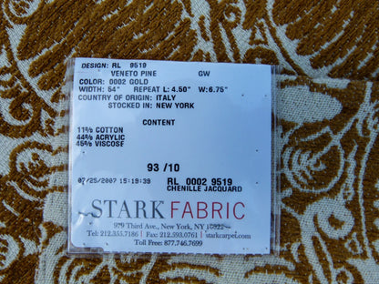 7 EV32 Square 26 x 26 inches Scalamandre Grey Watkins Veneto Pine Gold Jacquard Botanical Foliage Chenille Jacquard  MSRP USD590+/y