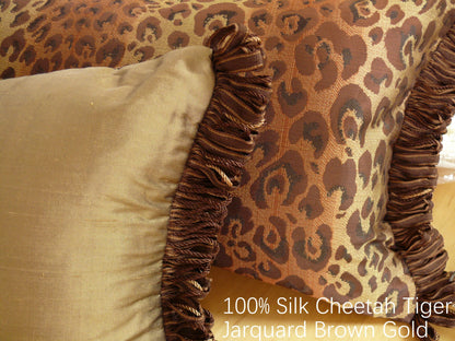 Stunning! 100% Silk Cheetah Tiger Jarquard Brown Gold Red Bty Msrp Usd200+/Y